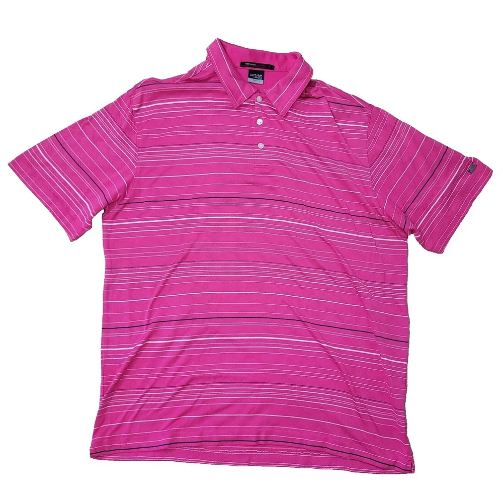 Nike Tiger Woods Collection‎ Mens XL Red Striped Stretch Knit Polo Short Sleeve